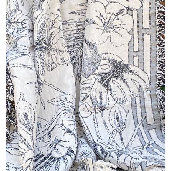 Tropical Breeze Decorative Throw Blanket Gray Toile Matelasse NEW Made In USA - Picture 3 of 3